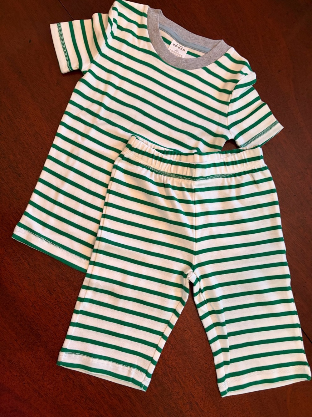 NWT 5 Mini Boden Green and White Striped Pajamas